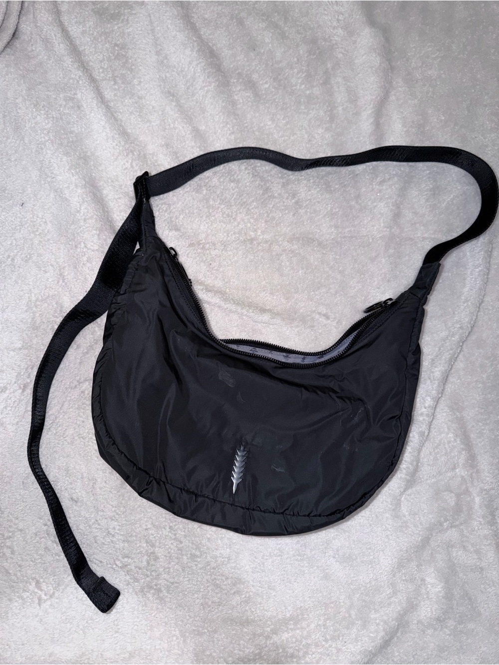 Black Nylon Crescent Crossbody Bag